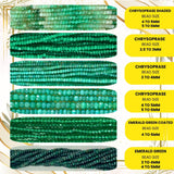 Close-up of sparkling Green Aventurine faceted rondelle beads, showing the brilliant light reflection and tiny size.