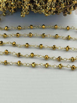 Gold Coated Pyrite Rosary Chain, 24K Gold Plated, 3mm Beaded
