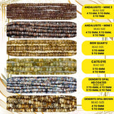 Brown Gemstone Rondelle Beads, Smoky Quartz, Tiger Eye, Sunstone, 13-Inch Strand