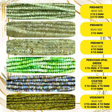 An artistic layout of faceted Green Garnet and Chrysoprase rondelle beads for jewelry making.