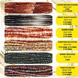 Brown Gemstone Rondelle Beads, Smoky Quartz, Tiger Eye, Sunstone, 13-Inch Strand