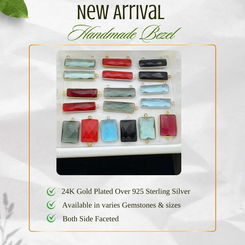 Mixed gemstone rectangle pendants in silver and gold plated finishes