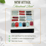 Mixed gemstone rectangle pendants in silver and gold plated finishes