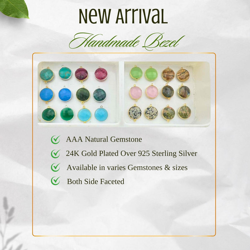 Gold Vermeil Coin Bezel Connector | Round Gemstone Pendant | Labradorite Moonstone Handmade Supply