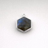 Labradorite Hexagon Charm 925 Sterling Silver Single Loop, Blue Flash Natural Hex Stone Faceted, Geometric Bezel Set Pendant Supply