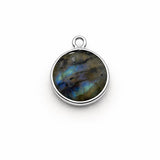Labradorite Round Coin Charm 925 Sterling Silver Single Loop, Blue Flash Natural Circle Stone Faceted, Disc Bezel Set Pendant Supply