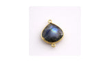 Labradorite Heart Bezel Connector 24K Gold Plated Double Loop Bail, Natural Blue Flash Gemstone, 925 Silver, Permanent Jewelry Supply
