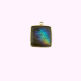 Labradorite Square Bezel Connector | Blue Flash Honeycomb Gem | 925 Sterling Silver Gold Plated Charm