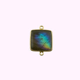 Labradorite Square Bezel Connector | Blue Flash Honeycomb Gem | 925 Sterling Silver Gold Plated Charm