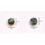 Labradorite Cushion Bezel Connector 24K Gold Plated Double Loop, Natural Blue Flash Pillow Cut, 925 Silver, Station Jewelry Supply