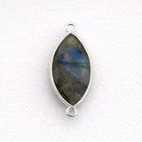 Labradorite Marquise Bezel Connector 925 Sterling Silver Double Loop, Natural Blue Flash Navette Faceted, Wholesale Component