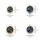 Labradorite Round Coin Bezel Charm Size Guide 11mm Gold Silver Plated, Circle Disc Connector Sizes