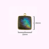 Labradorite Square Bezel Connector | Blue Flash Honeycomb Gem | 925 Sterling Silver Gold Plated Charm
