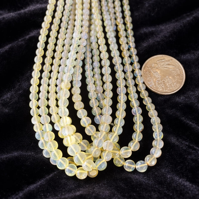 Ethiopian white opal round smooth beads, natural Welo fire opal sphere strand, AAA bulk opal beads lot