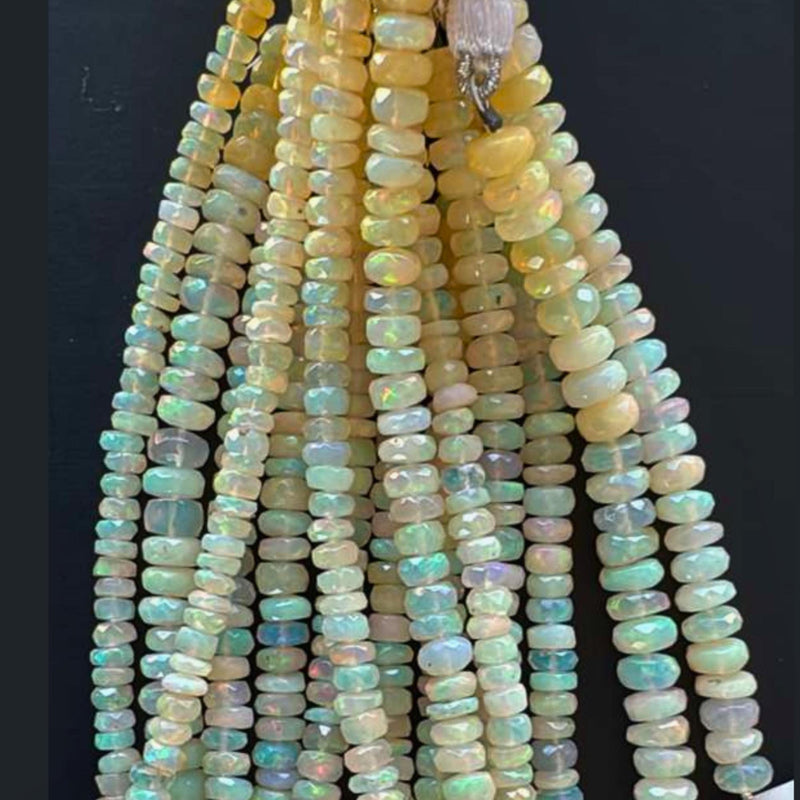 Ethiopian white opal faceted rondelle beads, natural Welo fire opal gemstone strand, AAA bulk opal lot