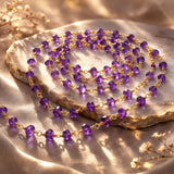 Amethyst Rosary Chain - 24K Gold Plated Beaded Gemstone, 6mm