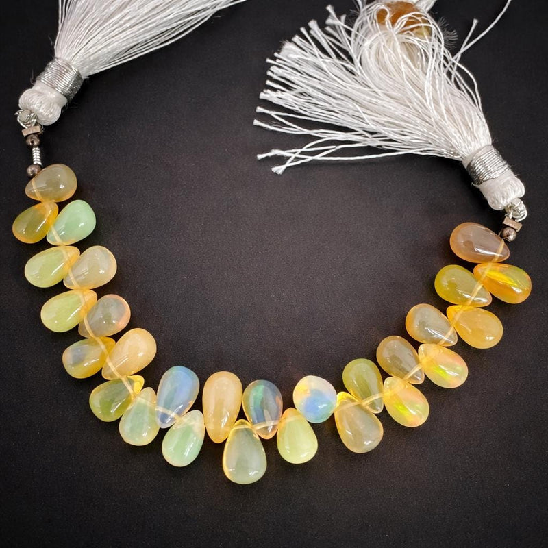 Ethiopian White Opal teardrop bead strand 4 inch makers pack faceted smooth natural fire opal side drill beads earring drops