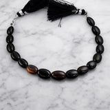 Ethiopian Black Opal smooth oval bead strand 8 inch bracelet ready natural black fire opal gemstone beads dark jewelry supply