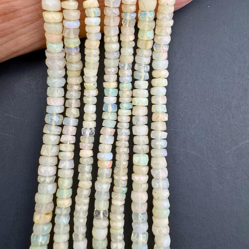 Ethiopian White Opal faceted rondelle bead strand 16 inch full strand natural fire opal small rondelle beads wholesale jewelry making supply