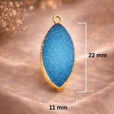 Blue druzy pendant gold bezel 22x11mm marquise single bail, natural crystal gemstone pendant charm