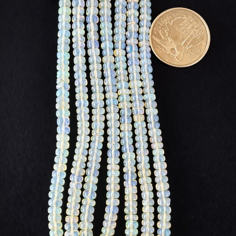Ethiopian white opal smooth rondelle beads, natural Welo fire opal gemstone strand, AAA bulk opal lot