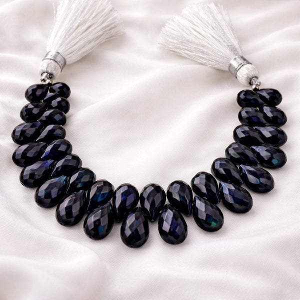 Ethiopian black opal faceted teardrop briolette beads, natural Welo drop gemstone strand, bulk lot
