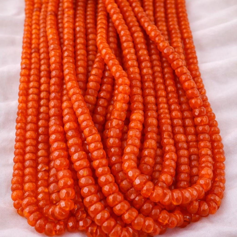 Ethiopian orange fire opal smooth rondelle beads, natural Welo orange opal gemstone strand, AAA bulk lot