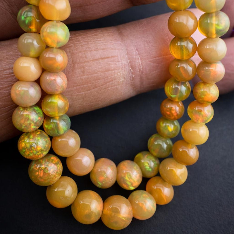 Ethiopian White Opal smooth round bead strand 14 15 inch necklace length natural fire opal graduated round beads jewelry making
