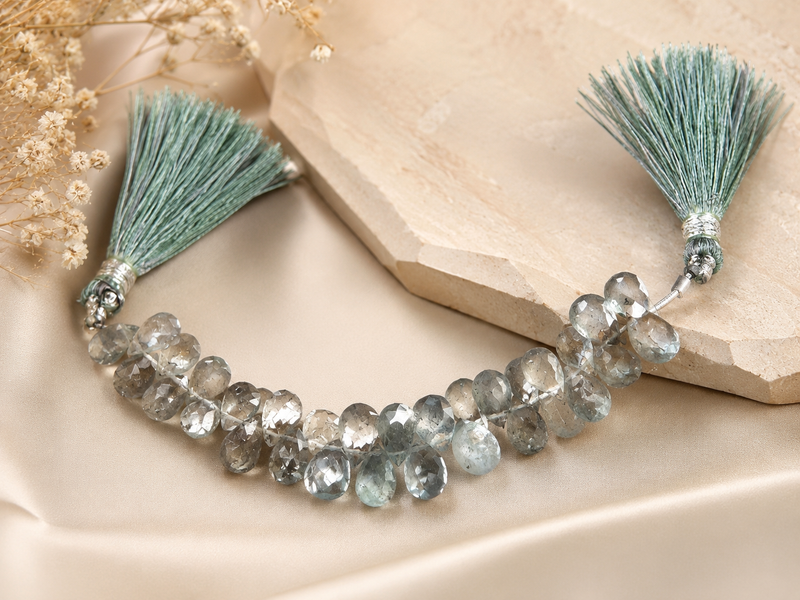 Moss Aquamarine Faceted Pear Beads – AAA Grade | 4 Inch Strand | March Birthstone