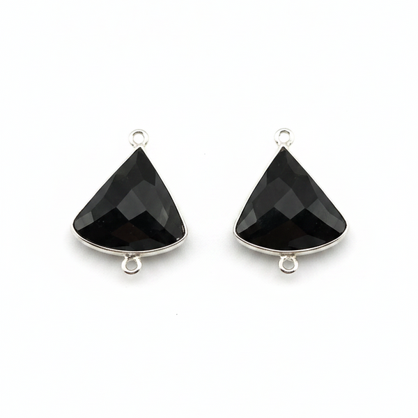 Black Onyx Quarter Circle Pendant | 925 Sterling Silver Bezel | 17mm | Single & Double Bail | Boho Gemstone Charm