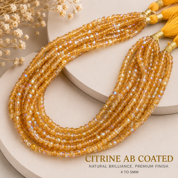 Faceted Yellow Gemstone Bead Strand, Citrine, Sapphire, Topaz, 3mm-6mm