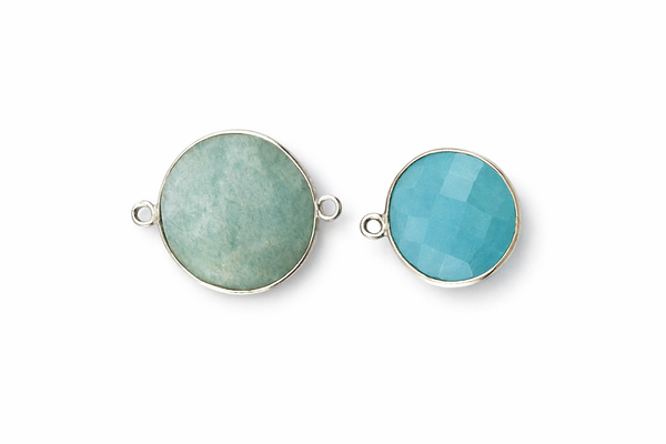 Sterling Silver Coin Bezel Connector | Round Gemstone Pendant | Labradorite Moonstone Handmade Supply