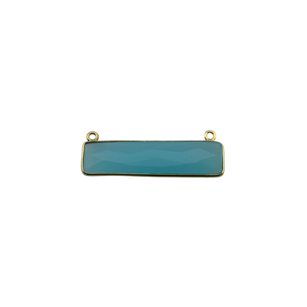 Chalcedony Blue Rectangle/Bar Pendant - Boho Chic Gemstone Necklace with 24kt Gold Elegance