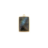 Labradorite Rectangle Bezel Charm | Baguette Blue Flash Stone | 925 Silver Gold Plated Bar Connector