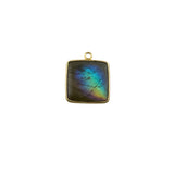 Labradorite Square Bezel Connector | Blue Flash Honeycomb Gem | 925 Sterling Silver Gold Plated Charm
