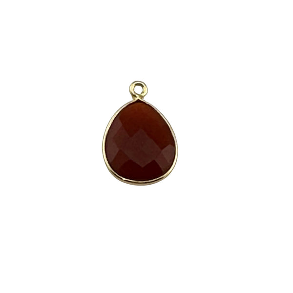 Carnelian Pear/Flat Teardrop Pendant - Boho Chic Gemstone Necklace with 24kt Gold Elegance