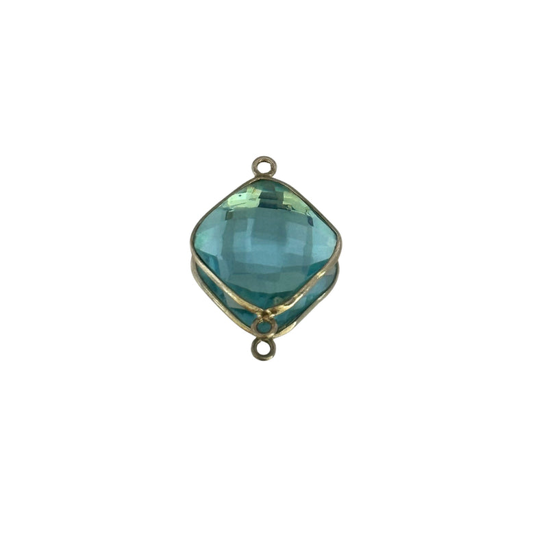 Boho Chic Blue Topaz Bezel Pendant - Handcrafted Gemstone Necklace with 24kt Gold Plating