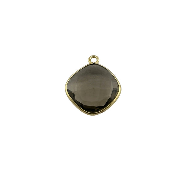 Smoky Quartz Cushion/Diamond Pendant - Boho Chic Gemstone Necklace with 24kt Gold Elegance