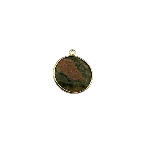 Unakite Jasper Coin Pendant - Boho Chic Gemstone Necklace with 24kt Gold Elegance