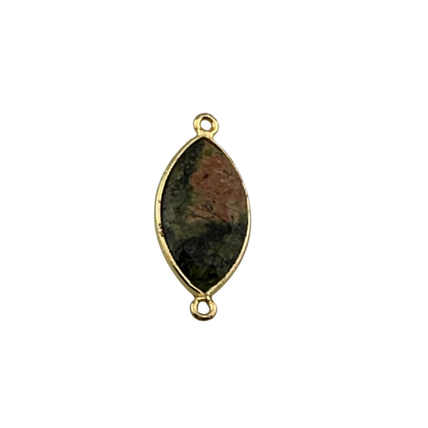 Unakite Jasper Marquise/Evil Eye Pendant - Boho Chic Gemstone Necklace with 24kt Gold Elegance