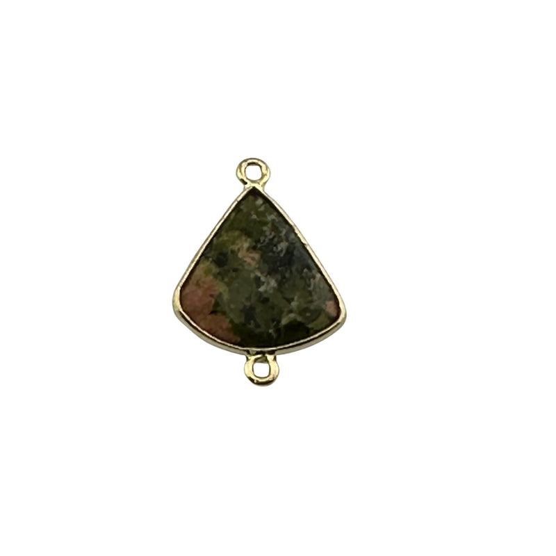 Unakite Jasper Bell/Quarter Circle Pendant - Boho Chic Gemstone Necklace with 24kt Gold Elegance