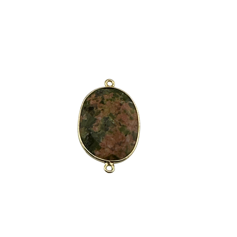 Unakite Jasper Oval Pendant - Boho Chic Gemstone Necklace with 24kt Gold Elegance