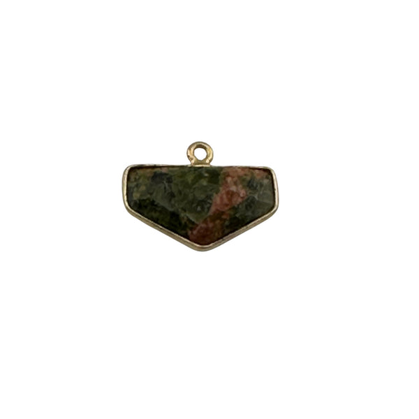 Unakite Jasper Stone Necklace for Jewelry Making 17mm Chevron Bezel Charms Pendants Connectors 24K Gold Plated Over 925 Sterling Silver
