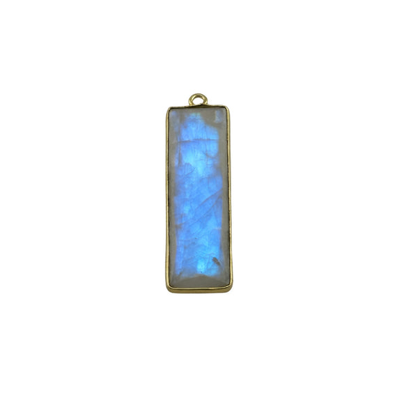 Rainbow Moonstone Bar Connector, 24K Gold Plated Sterling Silver, 8X30mm