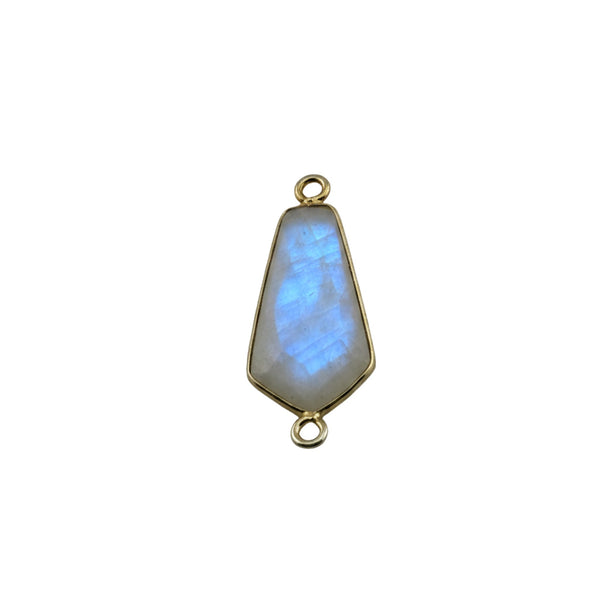 Rainbow Moonstone Connector: Gold Plated Sterling Silver Tie Bezel (10X20mm 15X17mm)