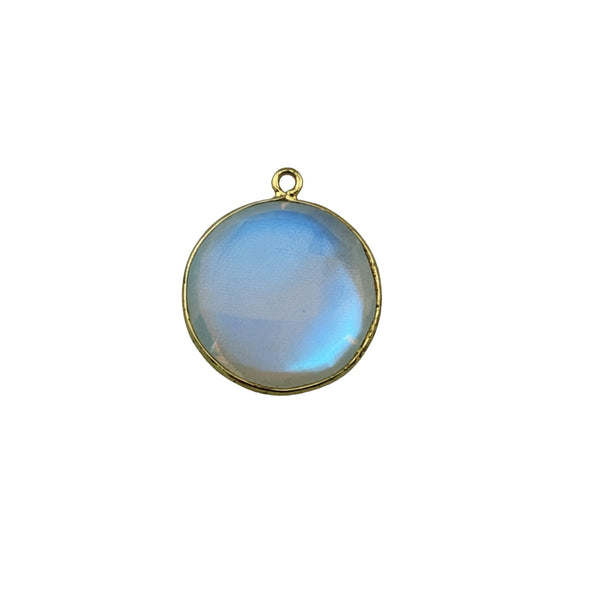 Opalite Coin/Round Pendant - Boho Chic Gemstone Necklace with 24kt Gold Elegance