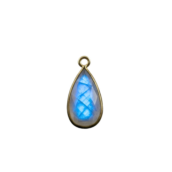 Rainbow Moonstone Rounded Teardrop Pendant - Boho Chic Gemstone Necklace with 24kt Gold Elegance