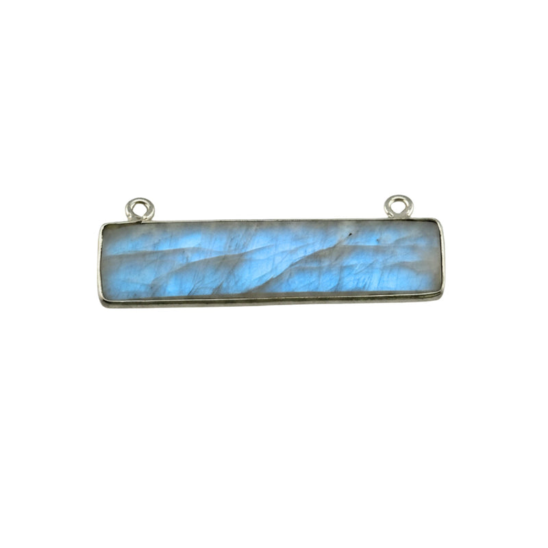 Rainbow Moonstone Stone Necklace for Jewelry Making 8X30mm Rectangle/Bar Bezel Charms Pendants Connectors 925 Sterling Silver