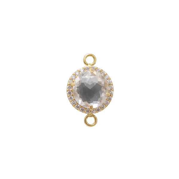 Clear Quartz Quartz Hydro Gemstone Coin Briolette 11 MM Connectors With Setted CZ Pave 24K Gold Plated Over Silver Bezel Charms Jewelry