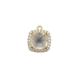Clear Quartz Hydro Square Briolette Connector – 15mm CZ Pave Bezel, 24K Gold Plated